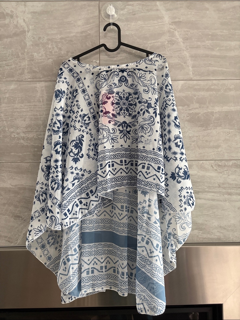 Blue and White Printed Tunic Top - Relaxed Boho Style